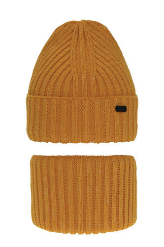 Ensemble d'hiver garçon: bonnet et snood, miel, Zeno