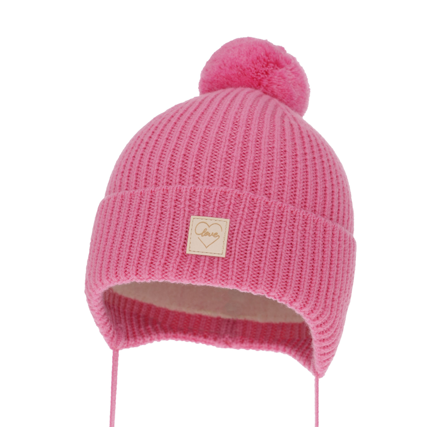 Bonnet d'hiver fille, rose, avec pompon, doublé de laine mérinos, Havana