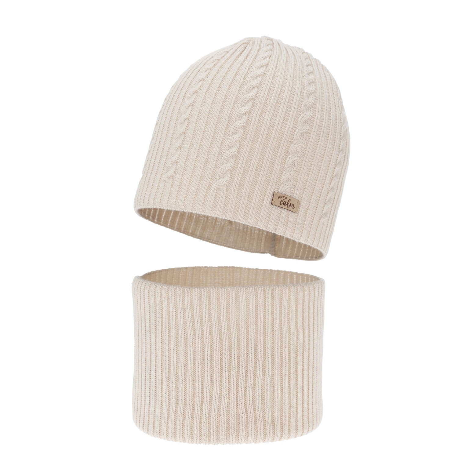 Ensemble automne/printemps fille: bonnet et snood, beige, avec coton, Ordesa