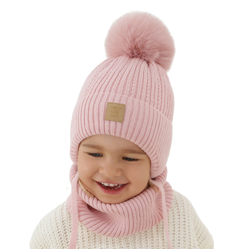 Ensemble d'hiver fille: bonnet et snood, beige, avec pompon, Betty