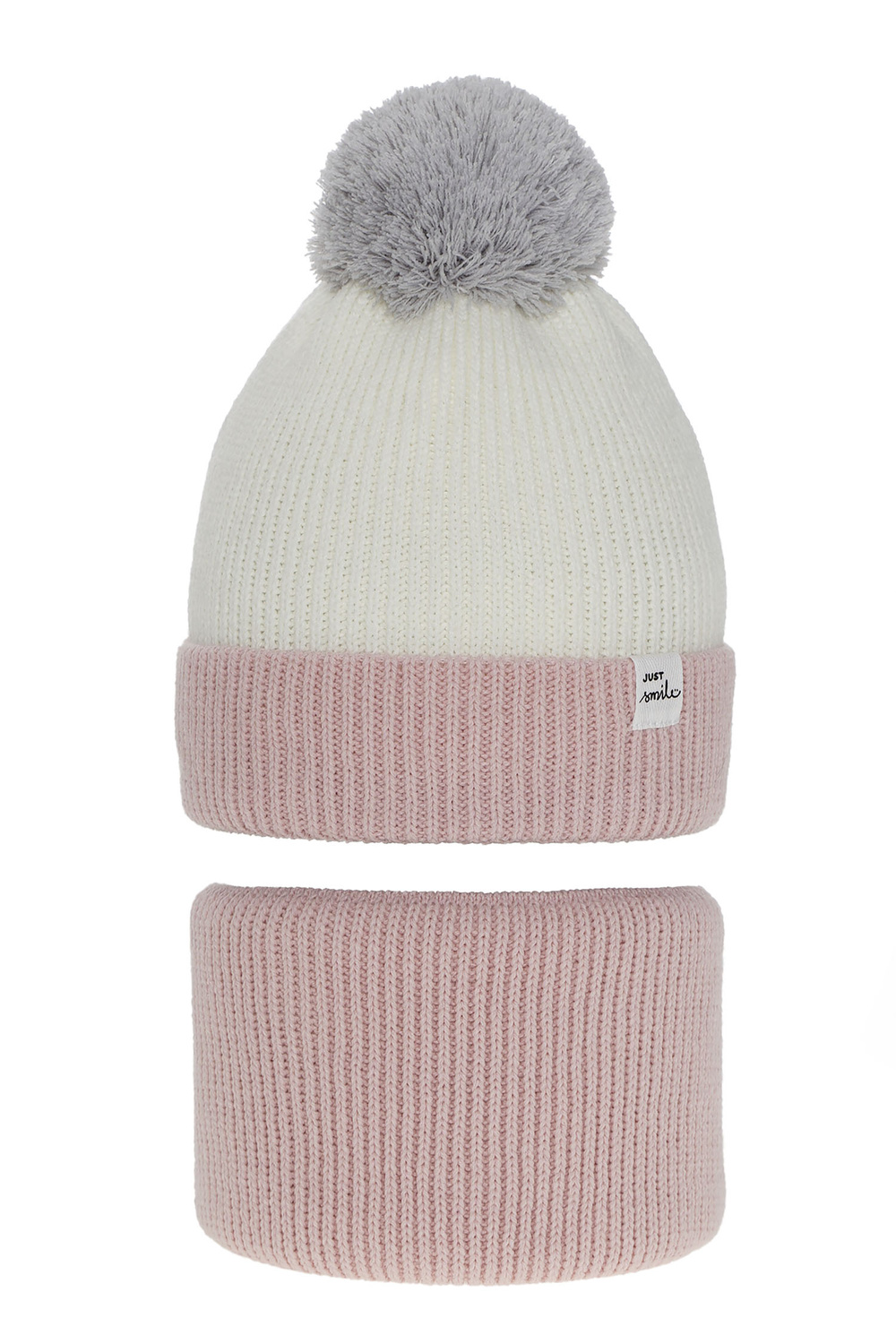 Ensemble d'hiver fille: bonnet et snood, rose, avec pompon, Rosalin
