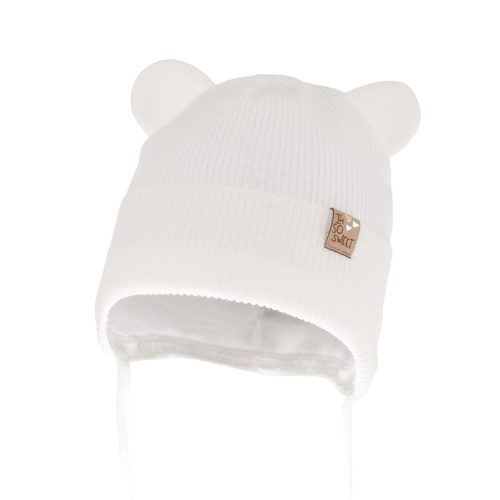 Bonnet automne/printemps fille, blanc, avec liens, Noemi