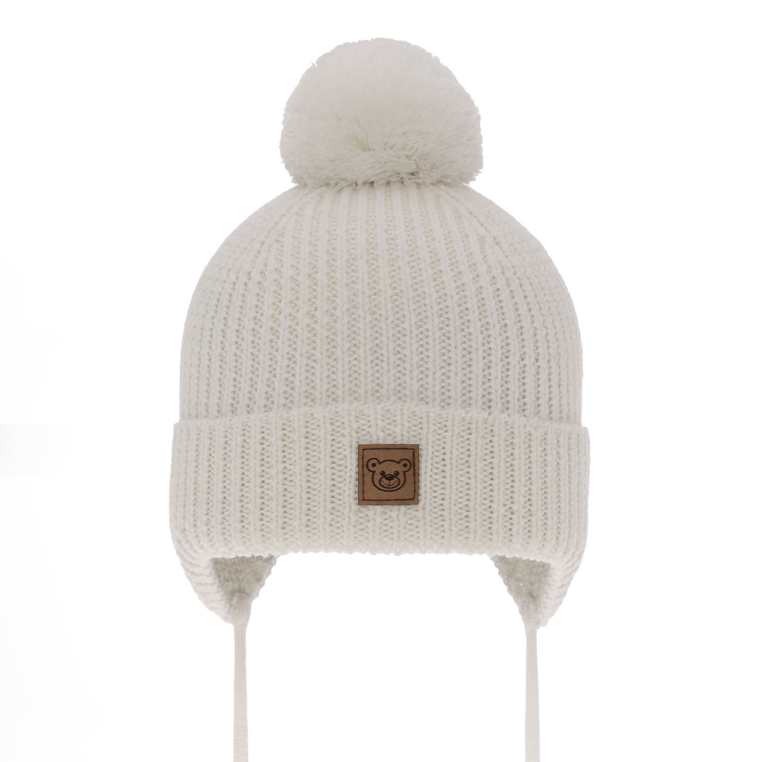 Bonnet d'hiver garçon, blanc, avec liens, avec laine mérinos, doublé de polaire, Tofik