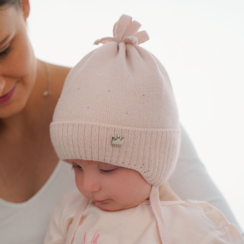 Bonnet automne/printemps fille, beige, avec liens, Oliwka