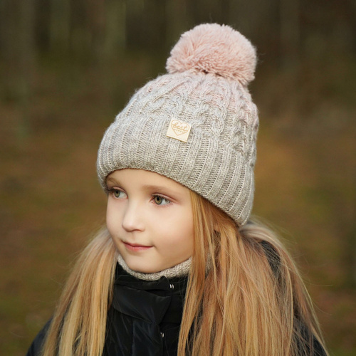 Ensemble d'hiver fille: bonnet et snood, rose, avec pompon, Zendaya