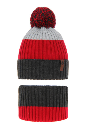 Ensemble d'hiver garçon: bonnet et snood, gris, Karson