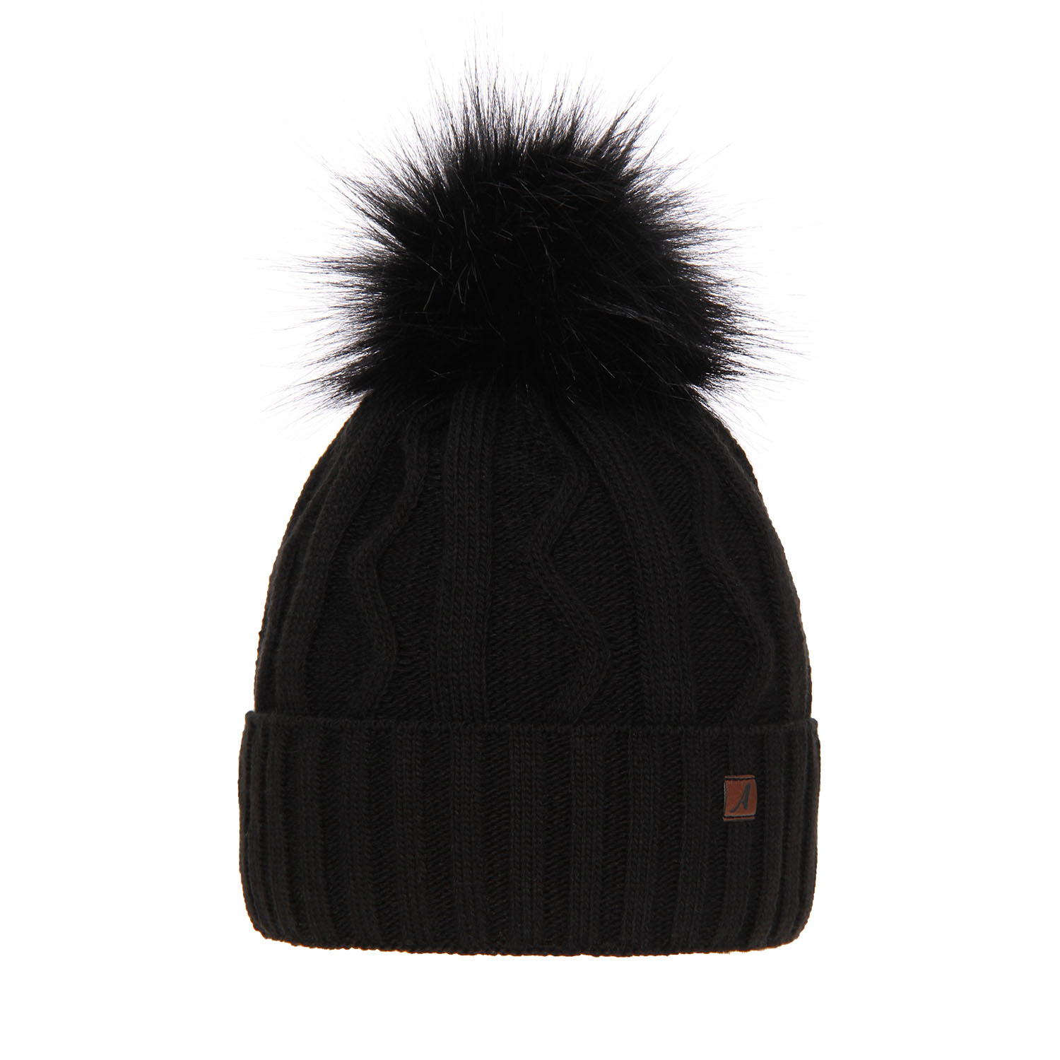 Bonnet d'hiver femme, noir, avec pompon, Renika