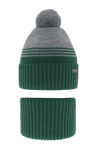 Ensemble d'hiver garçon: bonnet et snood, vert, avec pompon, Pallas