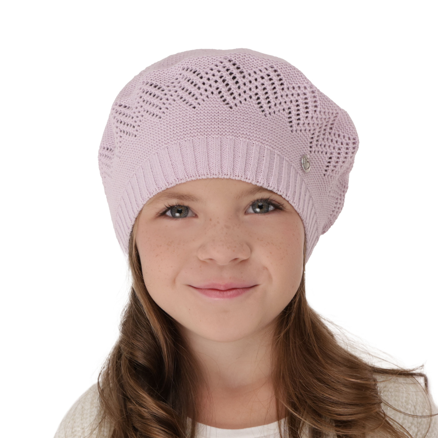Beret automne/printemps fille, beige, ajouré, Filadelfia