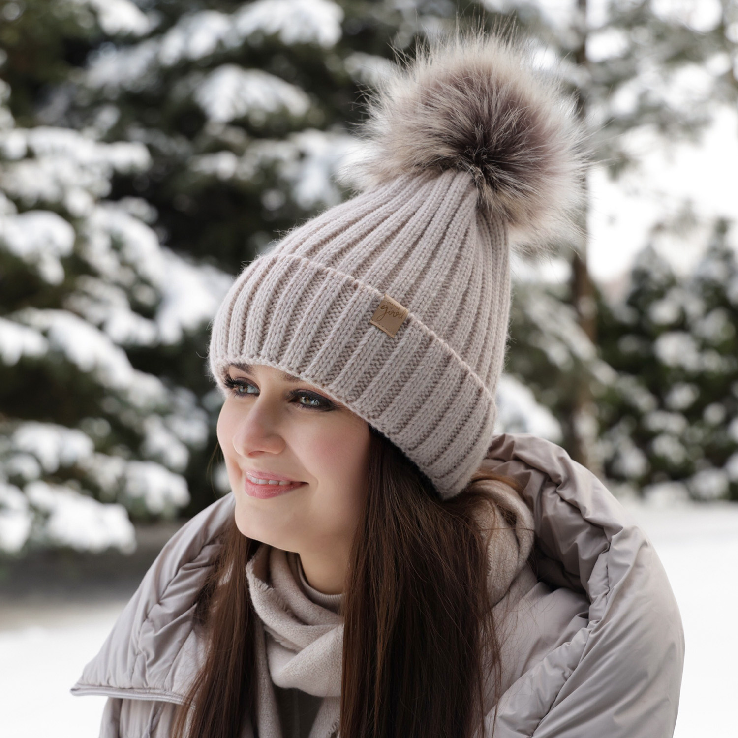Bonnet d'hiver femme, hiver, gris, avec pompon, Europa