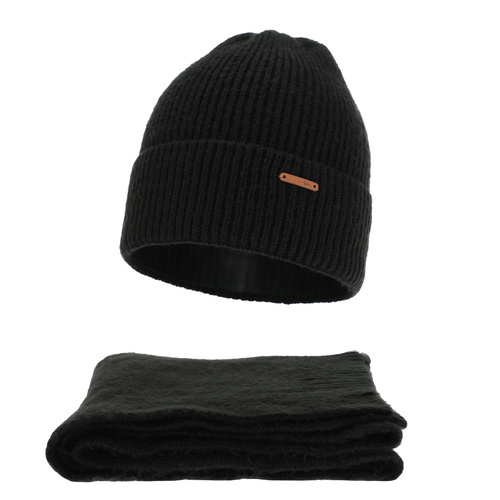 Ensemble d'hiver femme: bonnet et écharpe, beige, avec laine mérinos, Seala