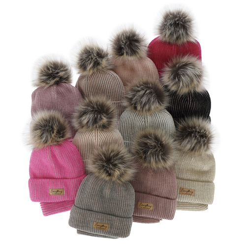 Ensemble d'hiver fille: bonnet et snood, beige, avec pompon, Floryda