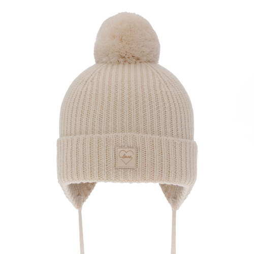 Bonnet d'hiver fille, rose clair, avec liens, avec laine mérinos, doublé de polaire, Havana