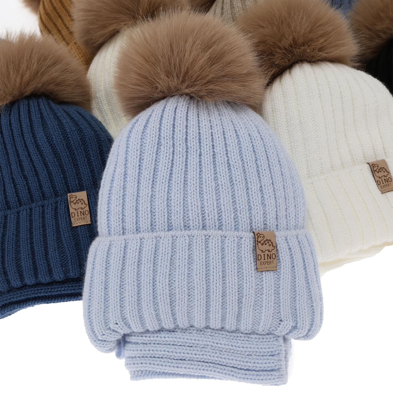 Ensemble d'hiver garçon: bonnet et snood, bleu, avec pompon, Bagil