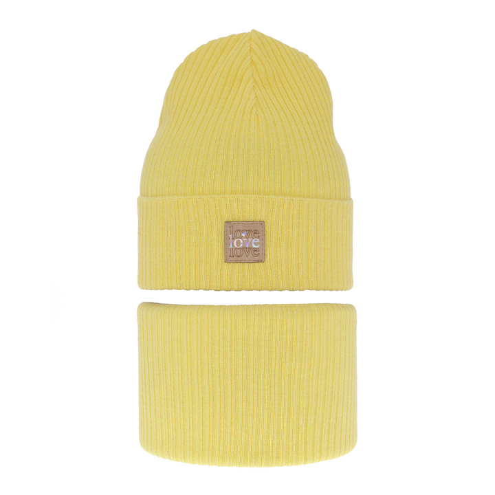 Ensemble automne/printemps fille: bonnet et snood, avec coton, jaune, Furora
