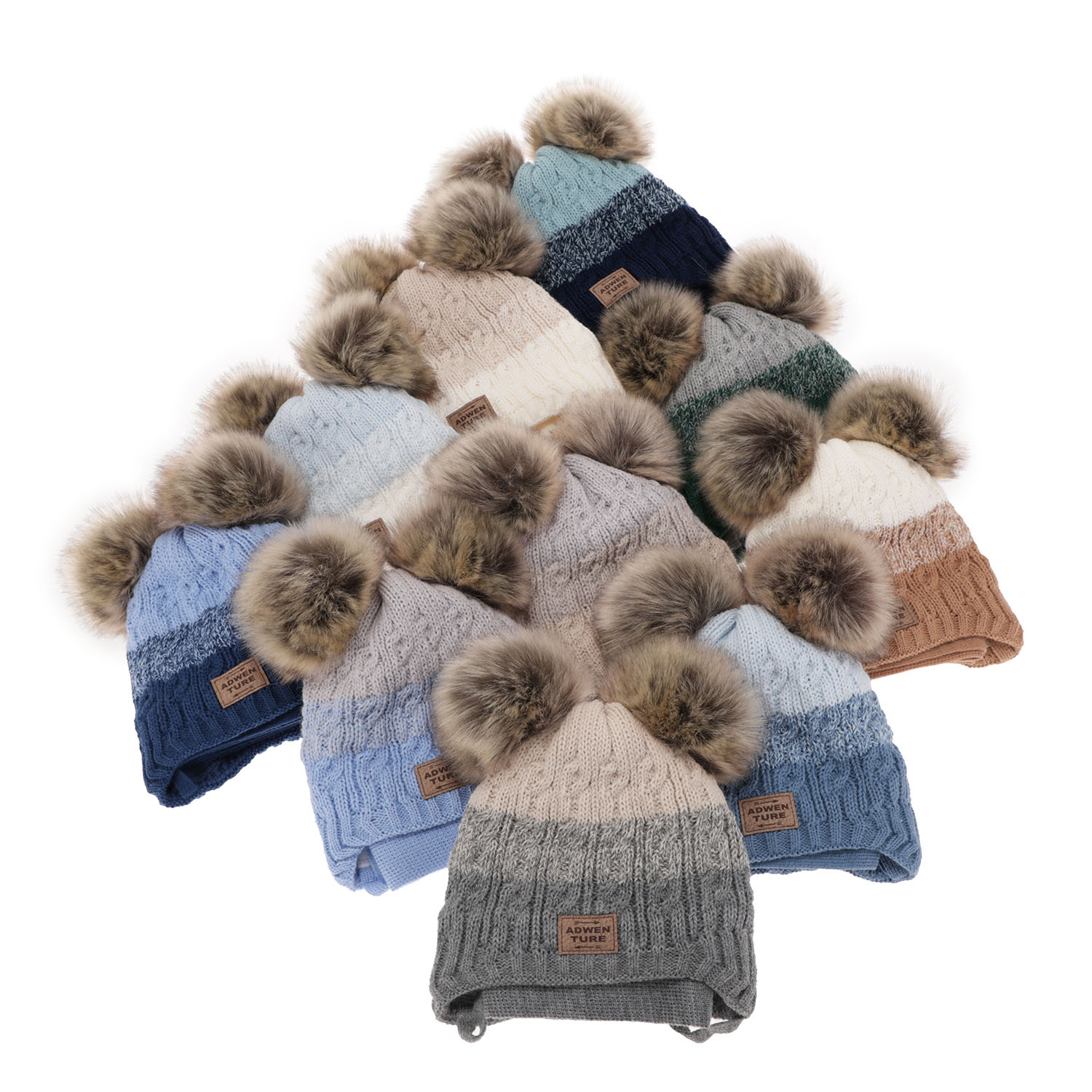 Ensemble d'hiver garçon: bonnet et écharpe, camel, avec deux pompons, avec liens, Platon