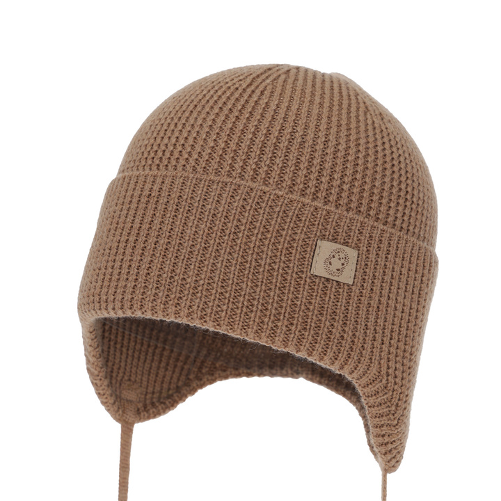 Bonnet d'hiver/automne/printemps garçon, 100% Laine Mérinos, avec liens, camel, Bakadi