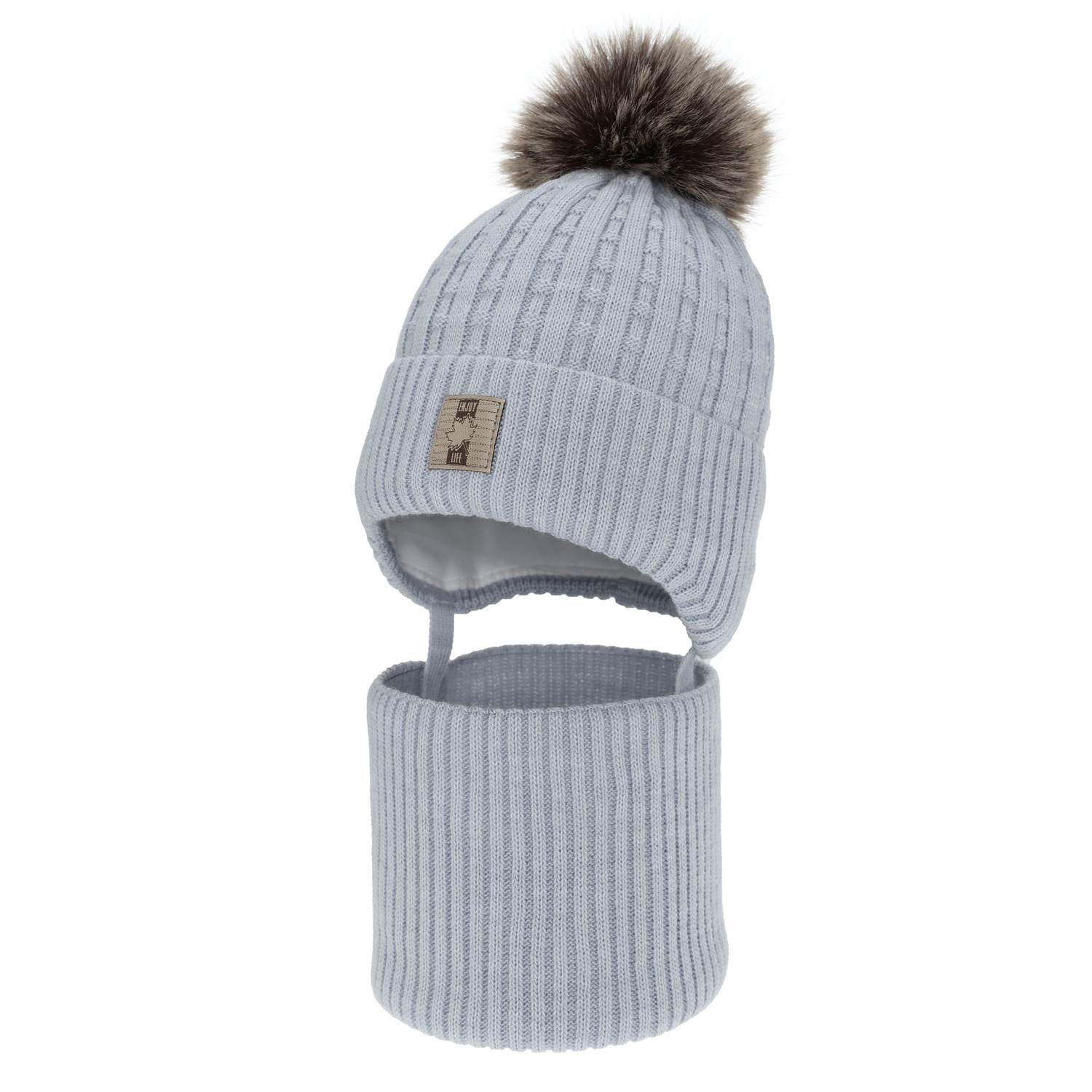 Ensemble d'hiver garçon: bonnet et snood, bleu, avec pompon, Fiamanto
