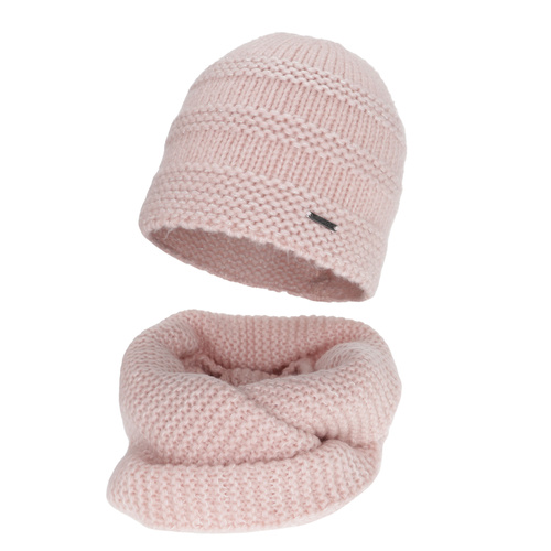 Ensemble d'hiver femme: bonnet et snood, rose, avec laine mérinos, Driva