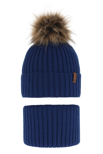 Ensemble d'hiver garçon: bonnet et snood, bleu, avec pompon, Onyks