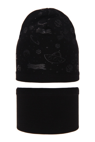 Ensemble automne/printemps garçon: bonnet et tour de cou, noir, coton, Kosmos
