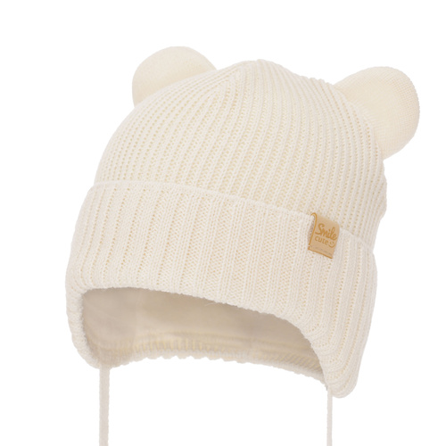Bonnet d'hiver garçon, crème, avec liens, avec laine mérinos, Shedon