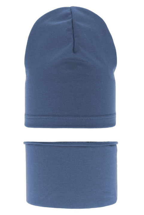 Ensemble automne/printemps garçon: bonnet et snood, bleu, coton, Hazel