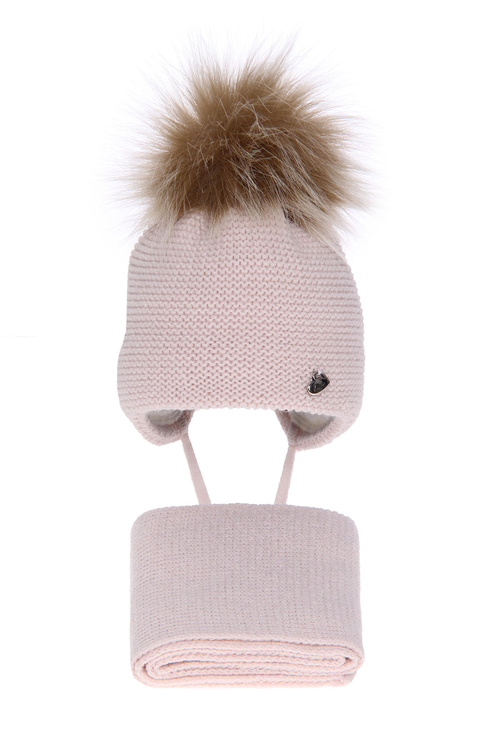 Ensemble d'hiver fille: bonnet et écharpe, rose, avec pompon, Aimi