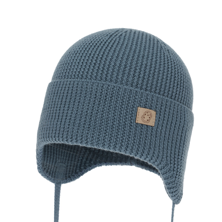 Bonnet d'hiver/automne/printemps garçon, bleu, 100% Laine Mérinos, avec liens, Bakadi