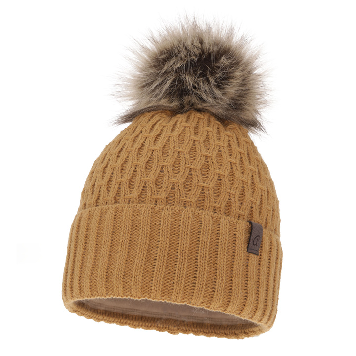 Bonnet d'hiver femme, camel, avec pompon, Gaba