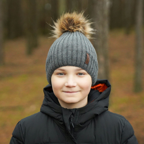 Bonnet d'hiver garçon, vert, avec pompon, Amur