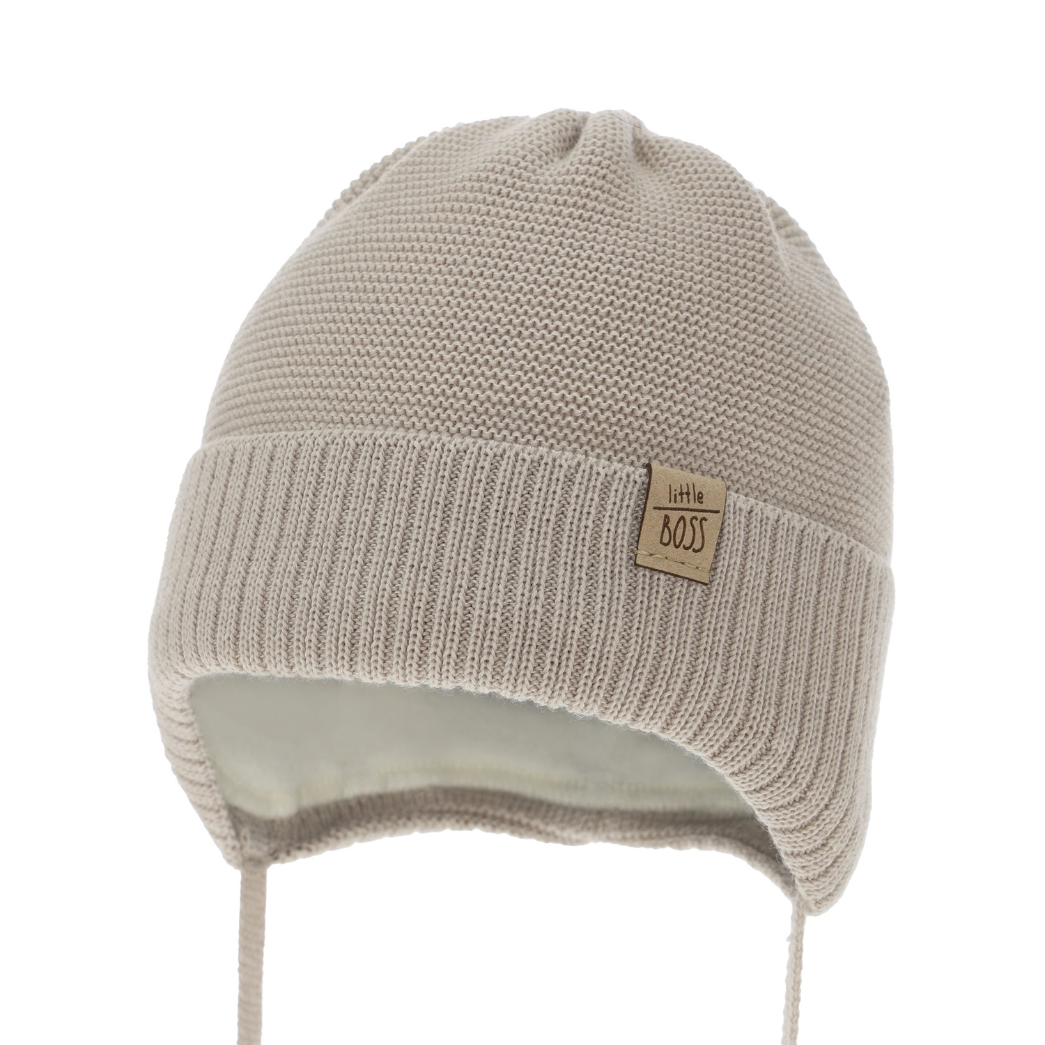 Bonnet d'hiver garçon, beige, avec laine mérinos, Darsi