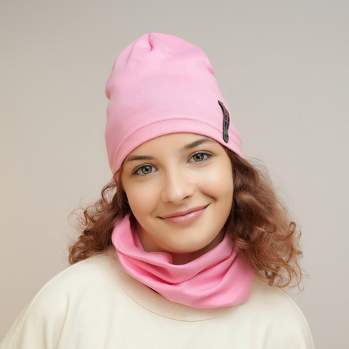 Ensemble automne/printemps fille: bonnet et snood, crème, en coton, Flores