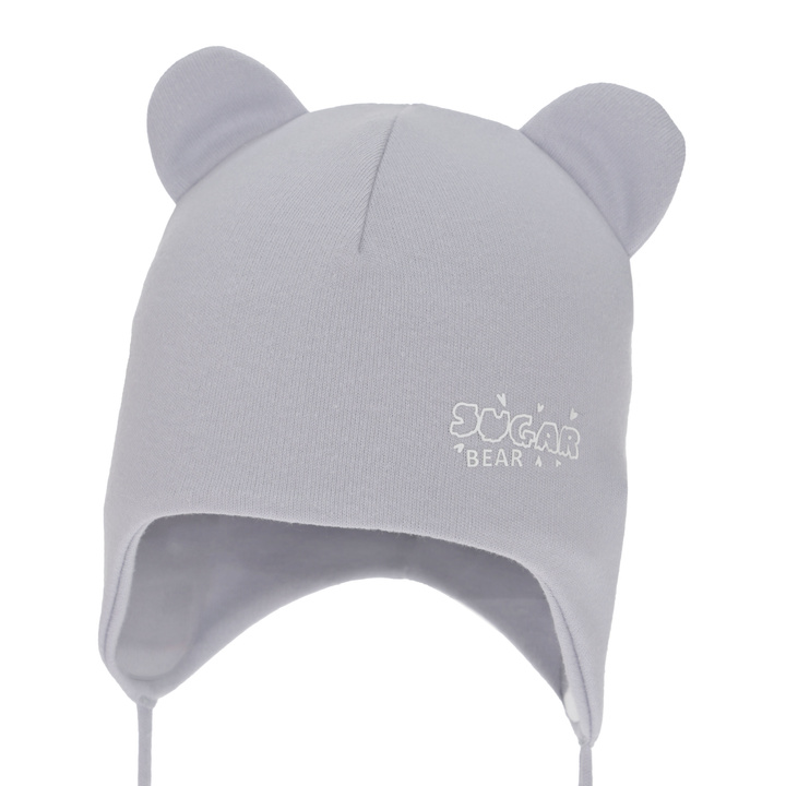 Bonnet automne/printemps fille, gris, en coton, avec liens, Kelda