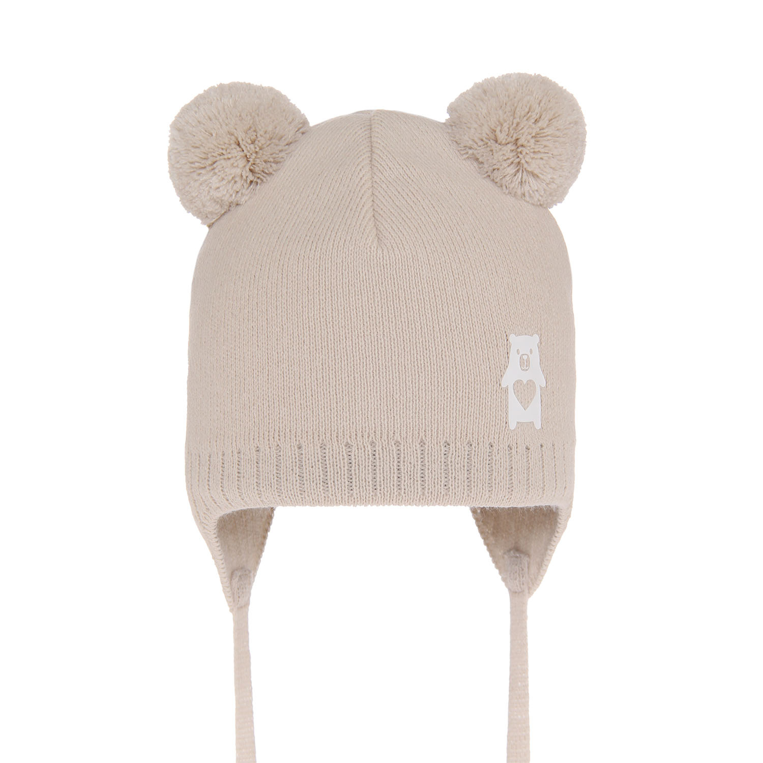 Bonnet automne/printemps garçon, beige, avec deux pompons, avec liens, Barney
