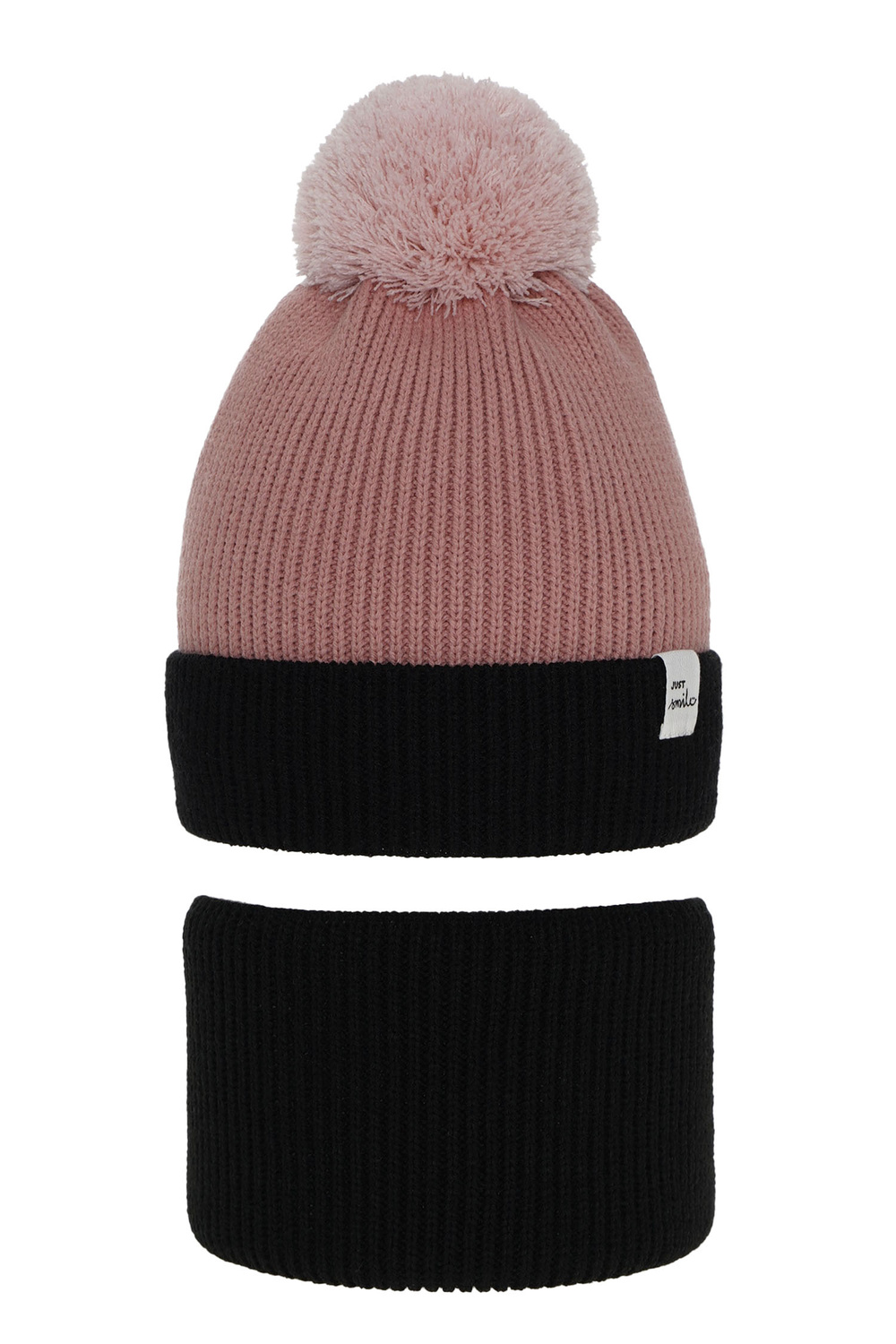 Ensemble d'hiver fille: bonnet et snood, noir, avec pompon, Rosalin