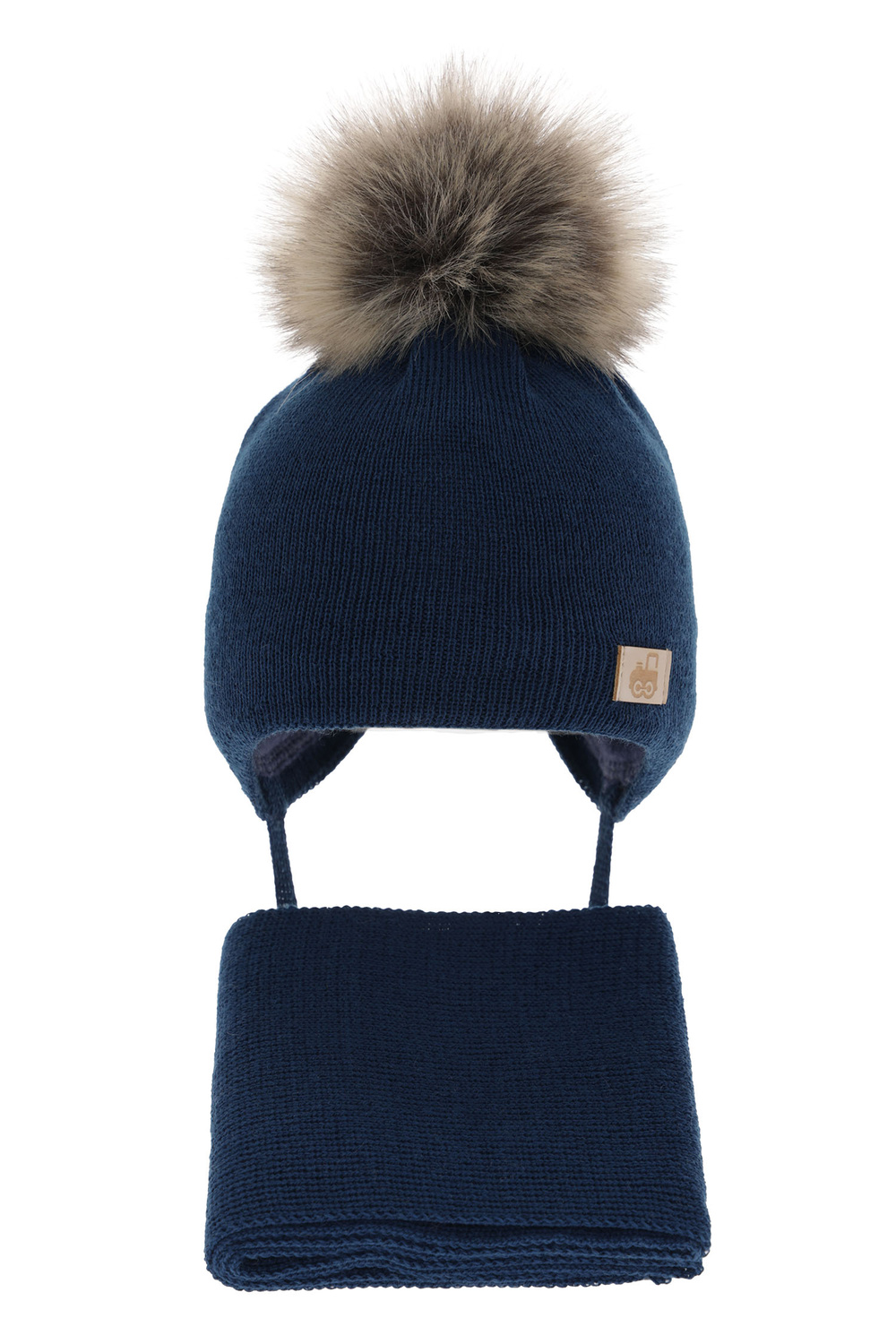 Ensemble d'hiver garçon: bonnet et écharpe, bleu marine, avec laine mérinos, Anastazy