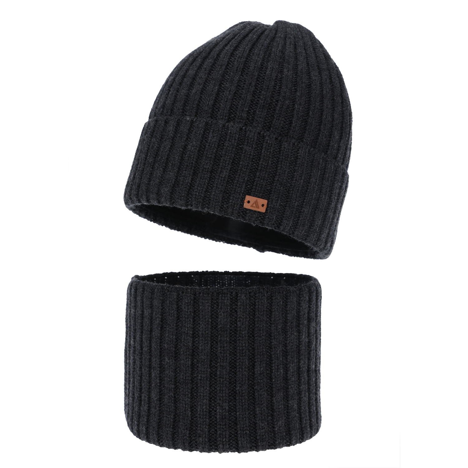 Ensemble d'hiver garçon (bonnet et snood), gris foncé, 100% Laine Mérinos, Umberto
