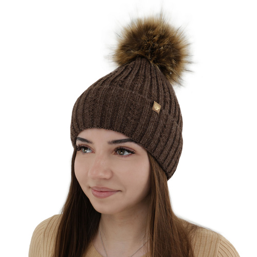 Bonnet d'hiver femme, hiver, wrzosowa, avec pompon, Savona