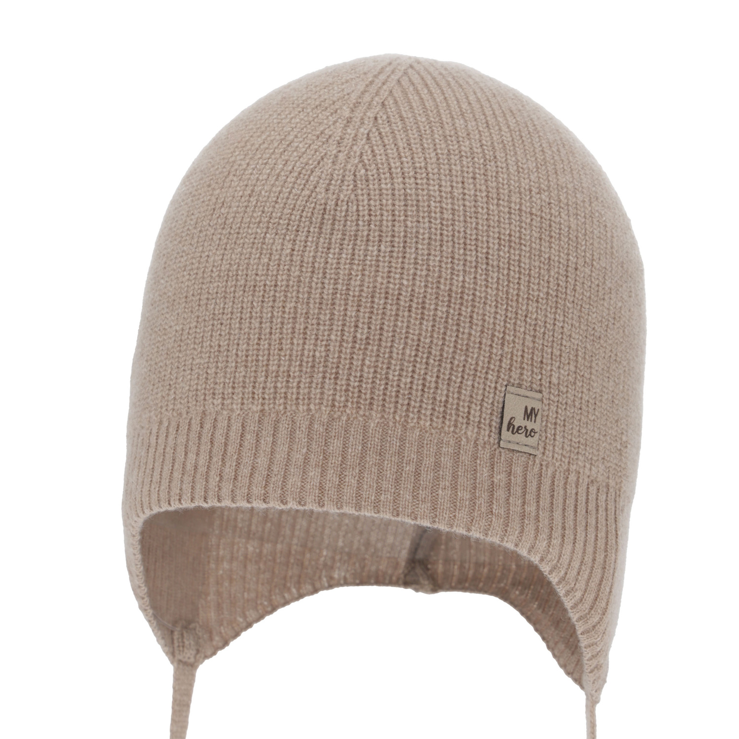 Bonnet automne/printemps garçon, beige foncé, avec laine mérinos et cachemire, avec liens, Tono