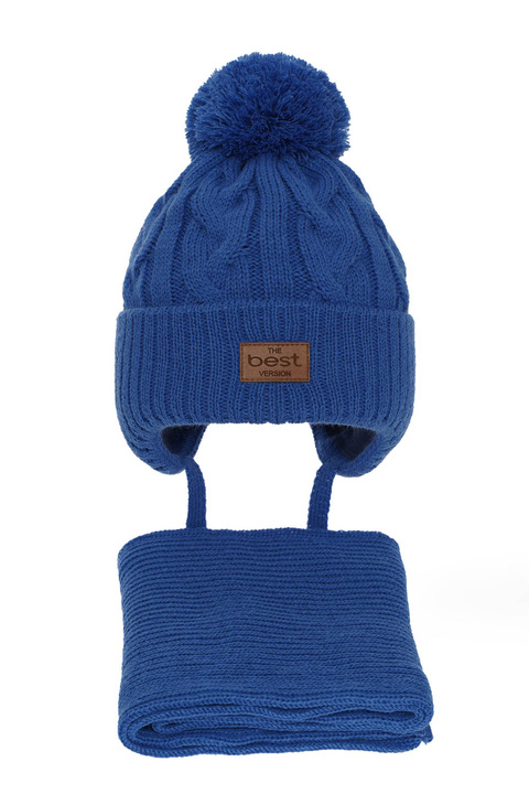 Ensemble d'hiver garçon: bonnet et écharpe, bleu, avec pompon, avec liens, Remix