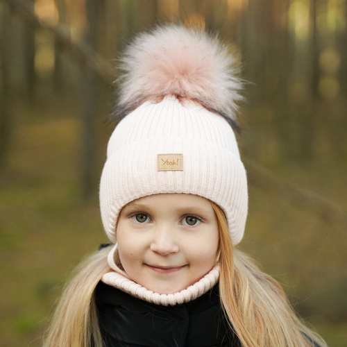 Ensemble d'hiver fille: bonnet et snood, gris, avec pompon, Dilajla