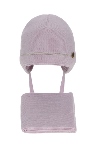 Ensemble d'hiver fille: bonnet et écharpe, rose, avec liens, Elina