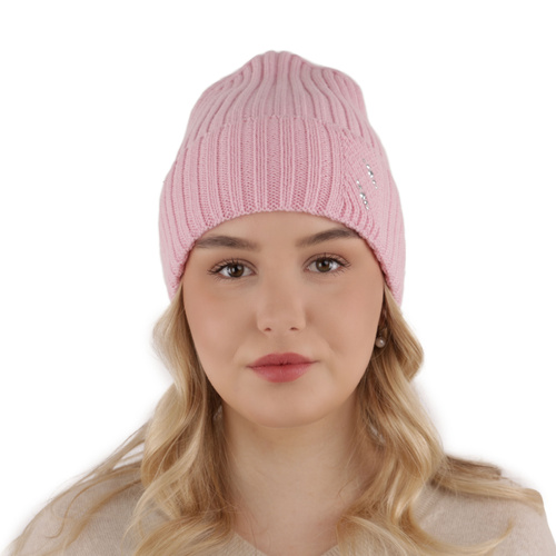 Bonnet d'hiver femme, rose, avec laine mérinos, Ariga