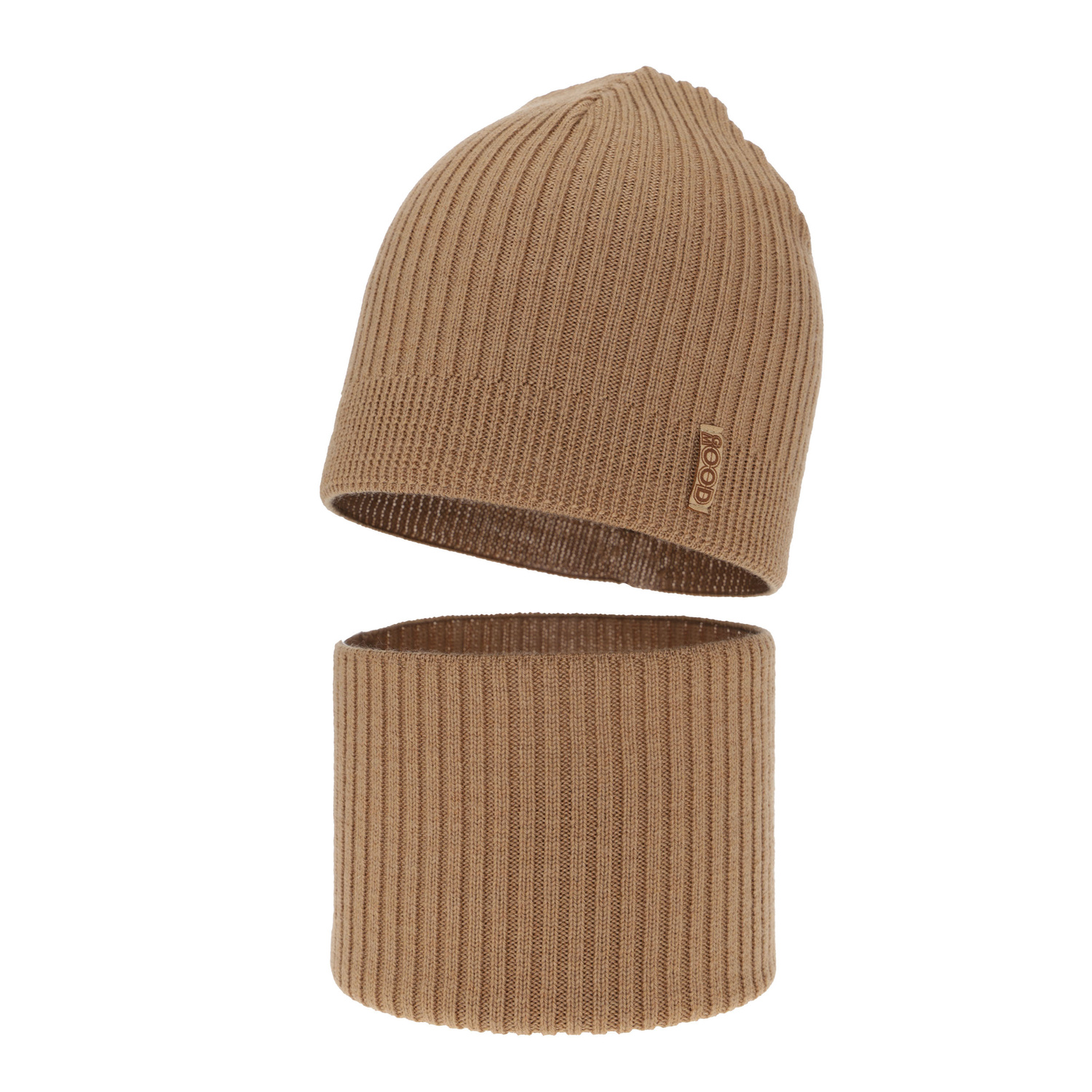 Ensemble automne/printemps garçon: bonnet et snood, camel, avec laine mérinos, Chester