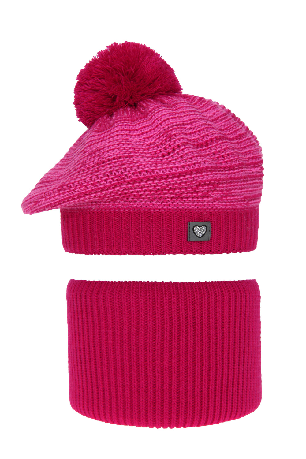 Ensemble d'hiver fille: berret et snood, rose, avec pompon, Lira