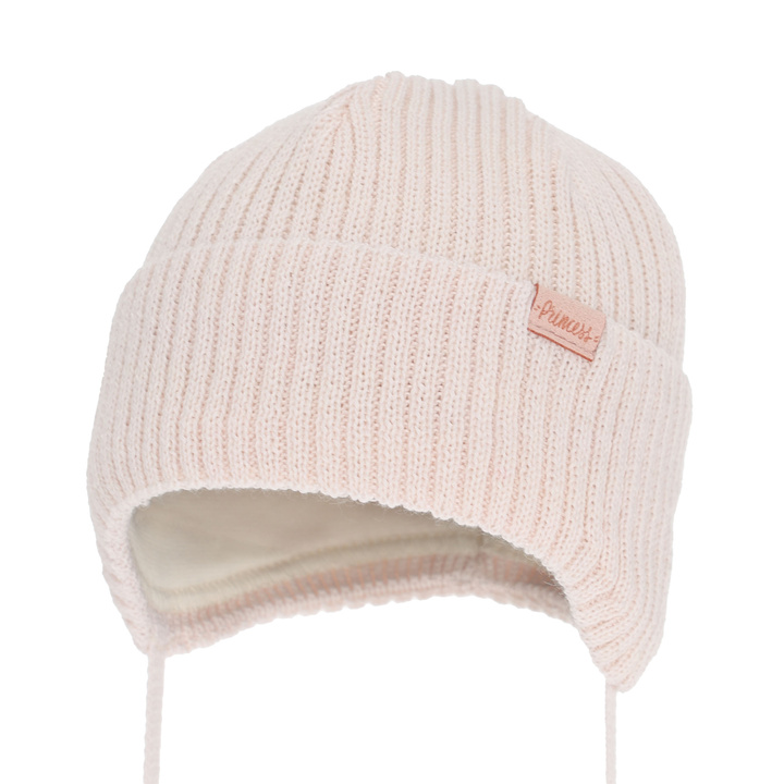 Bonnet d'hiver fille, rose clair, avec liens, avec laine mérinos, Punia