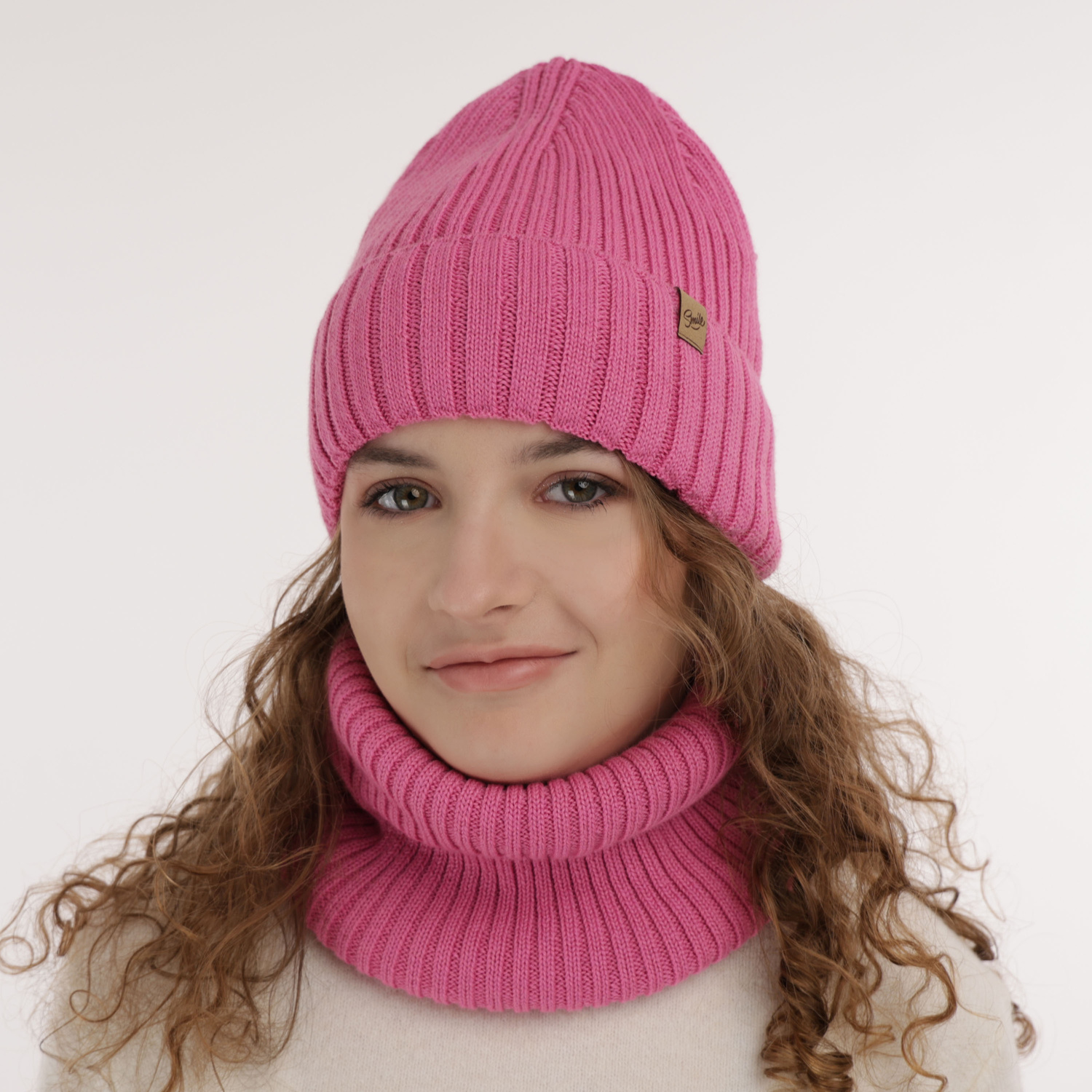 Ensemble d'hiver fille: bonnet et snood, vert, avec laine mérinos, Mesalia