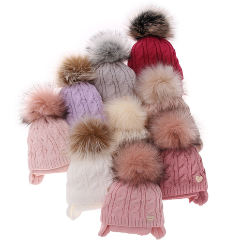 Ensemble d'hiver fille: bonnet et écharpe, rose, avec pompon, Morena