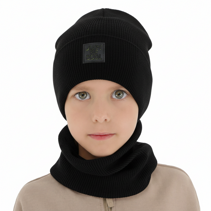 Ensemble automne/printemps garçon: bonnet et snood, avec coton, gris, Jonas
